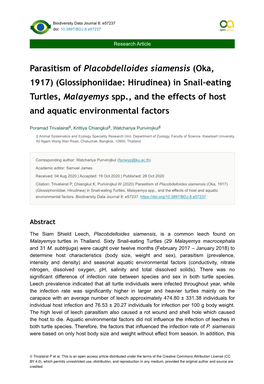 In Snail-Eating Turtles, Malayemys Spp., and the Effects of Host and Aquatic Environmental Factors