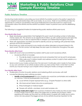 Marketing & Public Relations Chair Sample Planning Timeline