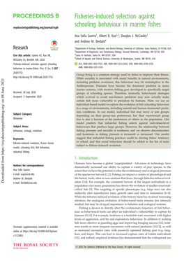 Fisheries-Induced Selection Against Schooling Behaviour in Marine Fishes