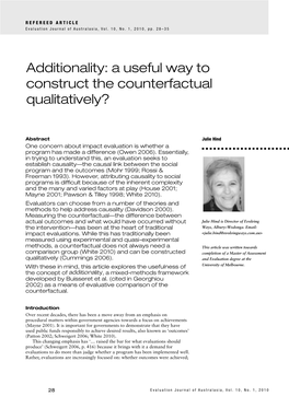 Additionality: a Useful Way to Construct the Counterfactual Qualitatively?