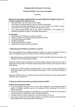 Information for the User Doxazosin STADA 1 Mg, 2 Mg, 4 Mg Tablets