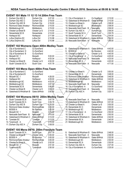 NDSA Team Event Sunderland Aquatic Centre 5 March 2016