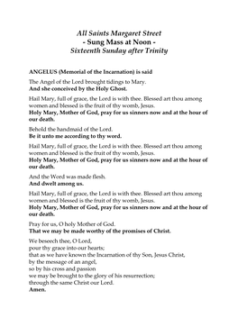 Sung Mass at Noon - Sixteenth Sunday After Trinity