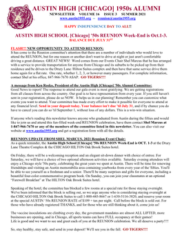 [CHICAGO] 1950S ALUMNI NEWSLETTER VOLUME 16 ISSUE 3 SUMMER 2021 -- Reunion@Austin1955.Org