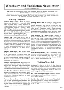 Westbury and Yockleton Newsletter Issue 223 - February 2021