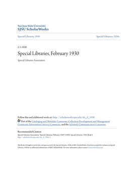 Special Libraries, February 1930 Special Libraries Association