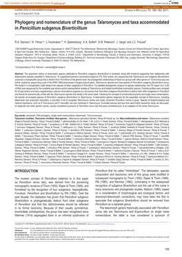 Phylogeny and Nomenclature of the Genus Talaromyces and Taxa Accommodated in Penicillium Subgenus Biverticillium