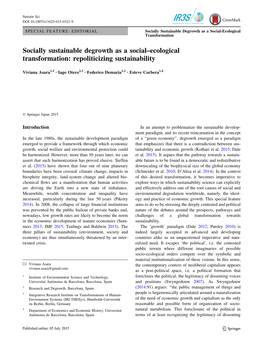 Socially Sustainable Degrowth As a Social–Ecological Transformation: Repoliticizing Sustainability
