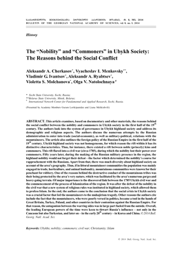 The “Nobility” and “Commoners” in Ubykh Society: the Reasons Behind the Social Conflict