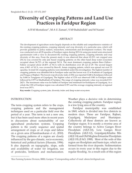 Diversity of Cropping Patterns and Land Use Practices in Faridpur Region