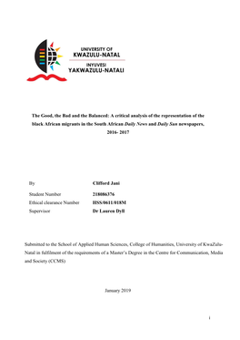 A Critical Analysis of the Representation of the Black African Migrants in the South African Daily News and Daily Sun Newspapers, 2016- 2017