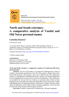 North and South Extremes: a Comparative Analysis of Vandal and Old Norse Personal Names