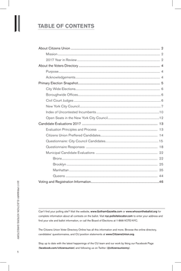 Table of Contents Table