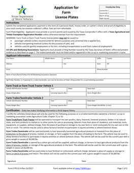 Application for Farm License Plates