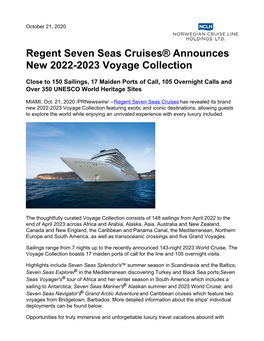 Regent Seven Seas Cruises® Announces New 2022-2023 Voyage Collection