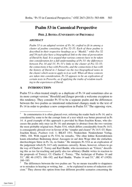 Psalm 53 in Canonical Perspective