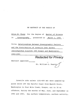 Relationships Between Oceanographic Factors and the Distribution of Juvenile Coho Salmon