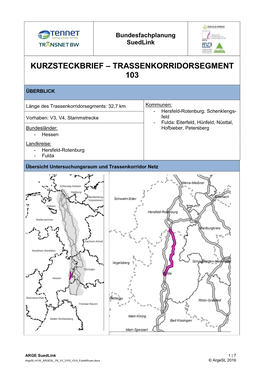 Kurzsteckbrief – Trassenkorridorsegment 103