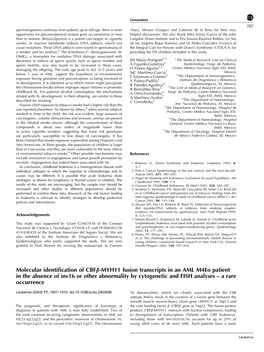 Molecular Identification of Cbfb-MYH11 Fusion Transcripts in an AML M4eo Patient in the Absence of Inv16 Or Other Abnormality By