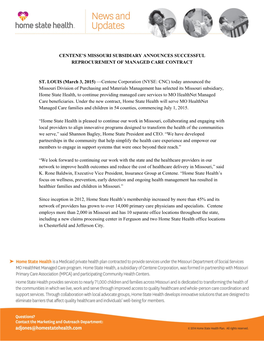 Centene's Missouri Subsidiary Announces Successful