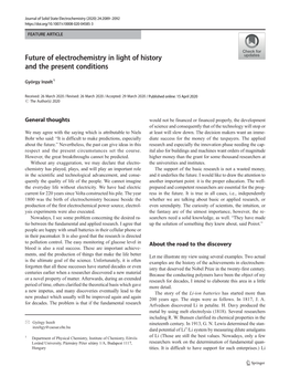 Future of Electrochemistry in Light of History and the Present Conditions