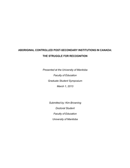 Aboriginal Controlled Post-Secondary Institutions in Canada