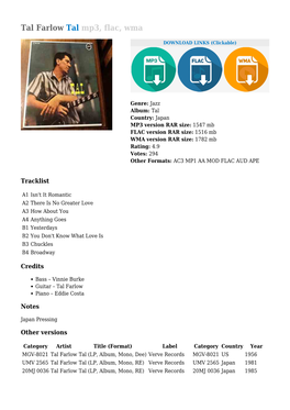 Tal Farlow Tal Mp3, Flac, Wma