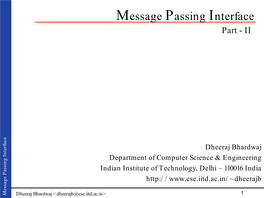 Message Passing Interface Part - II