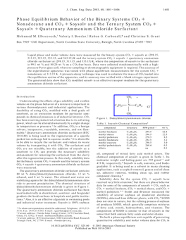 Phase Equilibrium Behavior of the Binary Systems CO2 + Nonadecane and CO2 + Soysolv and the Ternary System CO2 + Soysolv + Quaternary Ammonium Chloride Surfactant