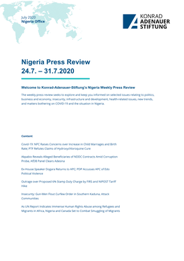 Nigeria Press Review 24.7. – 31.7.2020