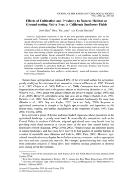 Effects of Cultivation and Proximity to Natural Habitat on Ground-Nesting Native Bees in California Sunﬂower Fields