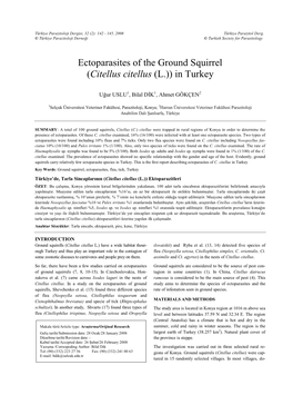 Ectoparasites of the Ground Squirrel (Citellus Citellus (L.)) in Turkey