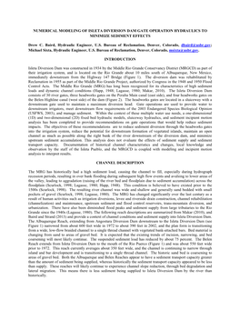 Numerical Modeling of Isleta Diversion Dam Gate Operation Hydraulics to Minimize Sediment Effects