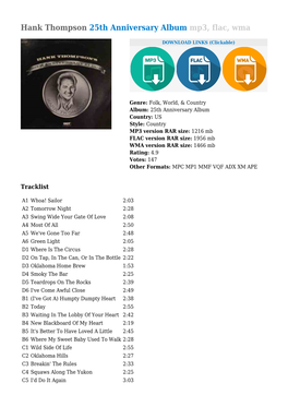 Hank Thompson 25Th Anniversary Album Mp3, Flac, Wma