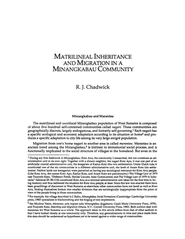 Matrilineal Inheritance and Migration in a Minangkabau Community R. J