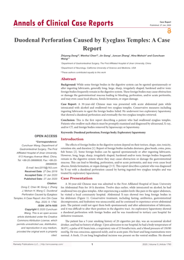 Duodenal Perforation Caused by Eyeglass Temples: a Case Report