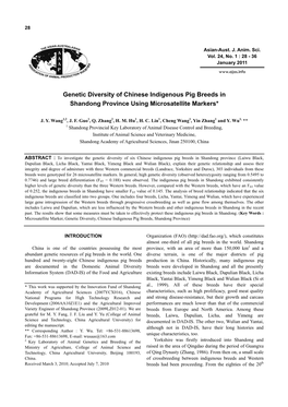 Genetic Diversity of Chinese Indigenous Pig Breeds in Shandong Province Using Microsatellite Markers*