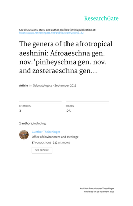 The Genera of the Afrotropical Aeshnini: Afroaeschna Gen
