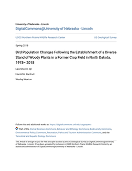 Bird Population Changes Following the Establishment of a Diverse Stand of Woody Plants in a Former Crop Field in North Dakota, 1975– 2015