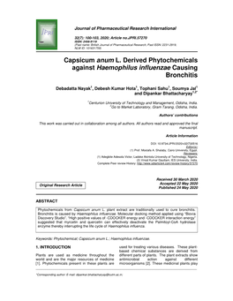 Capsicum Anum L. Derived Phytochemicals Against Haemophilus Influenzae Causing Bronchitis