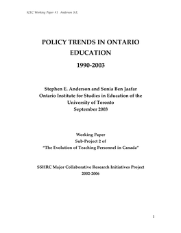 Policy Trends in Ontario Education 1990-2003