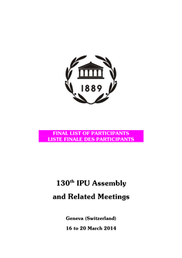 130Th IPU Assembly and Related Meetings