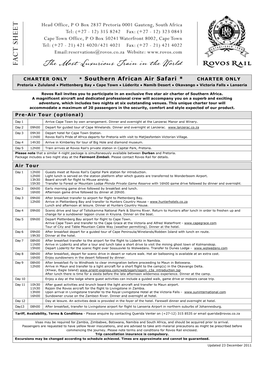 Fact Sheet Air Safari Charter Only