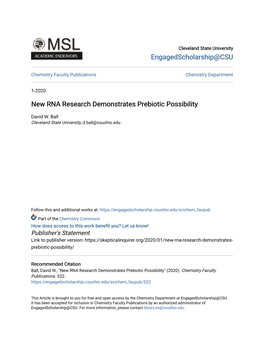 New RNA Research Demonstrates Prebiotic Possibility