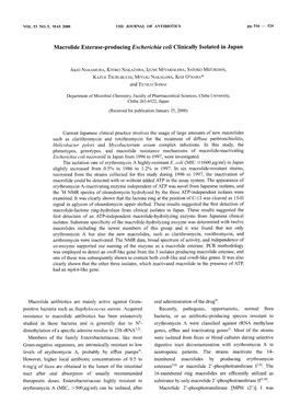 Macrolide Esterase-Producing Escherichia Coli Clinically Isolated in Japan