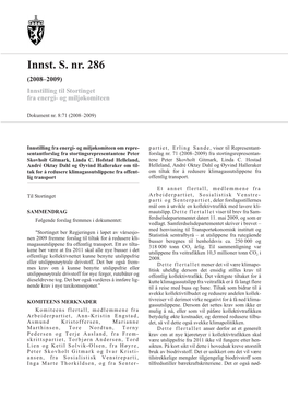 Innst. S. Nr. 286 (2008–2009) Innstilling Til Stortinget Fra Energi- Og Miljøkomiteen