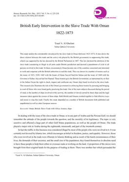 British Early Intervention in the Slave Trade with Oman 1822-1873