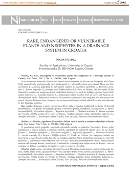 Rare, Endangered Or Vulnerable Plants and Neophytes in a Drainage System in Croatia