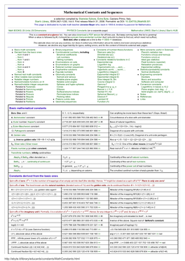 Mathematical Constants and Sequences