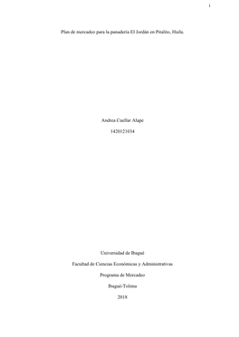 I Plan De Mercadeo Para La Panadería El Jordán En Pitalito, Huila. Andrea
